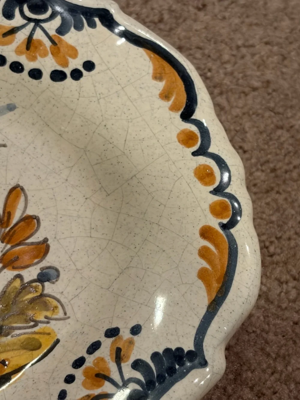 Antique Italian Majolica Faience Serving Plate Hand Painted Girl Woman w Flowers